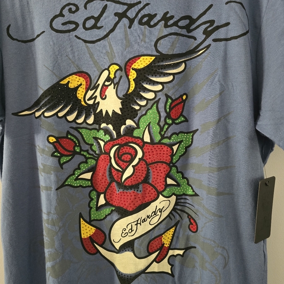 Ed Hardy Rhinestone Embellished Eagle Short Sleeve Tee Size M - Picture 6 of 8